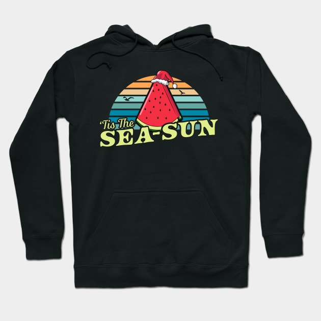 Tis The Sea Sun Watermelon Xmas In July Summer Beach Santa Hoodie by OrangeMonkeyArt